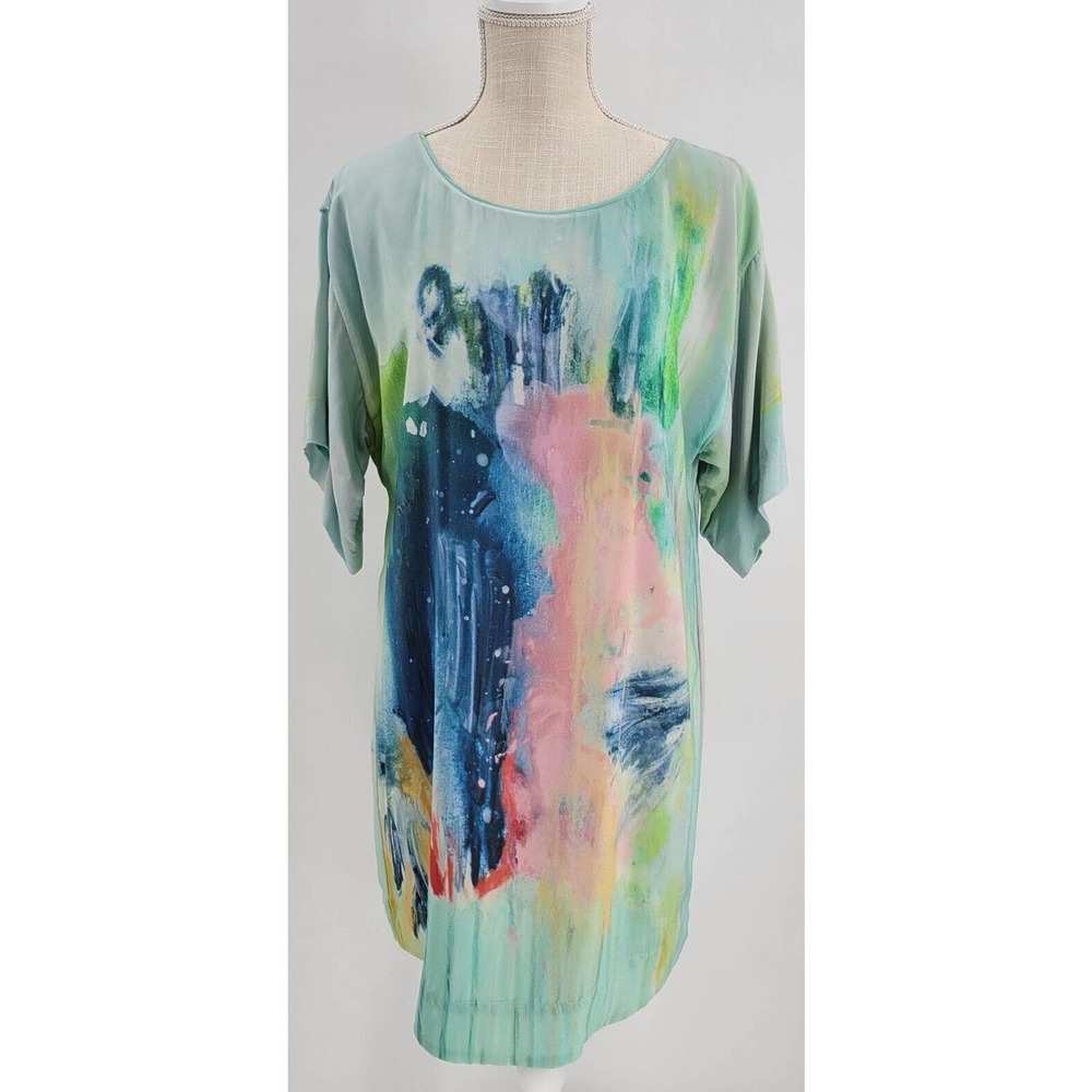 Anthropologie Maeve Painted Silk Watercolor Claire Desjardins Small Mini Dress - Picture 1 of 11